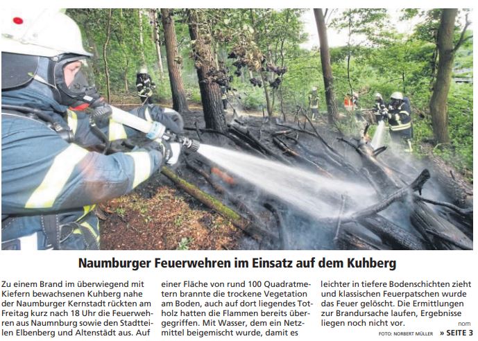 2023 06 19 Naumburger Feuerwehren im Einsatz auf dem Kuhberg Artikel Titelseite