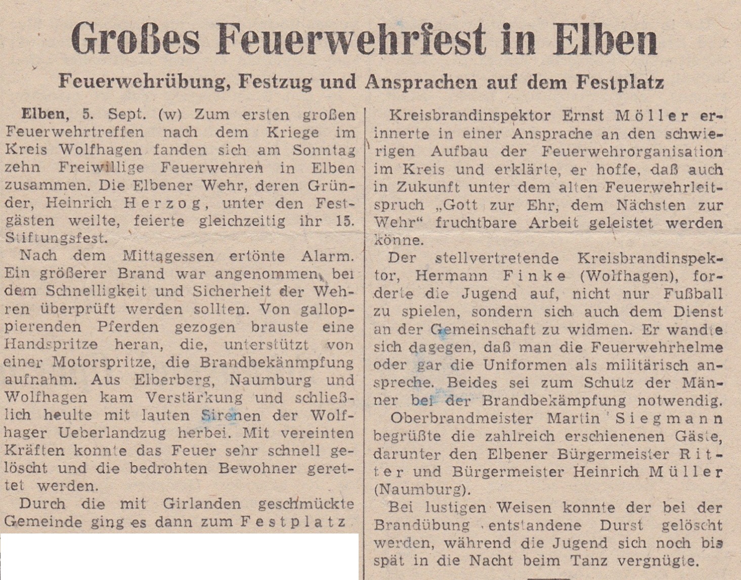 BILD 01 Zeitungsbericht Erstes großes Feuerwehrfest